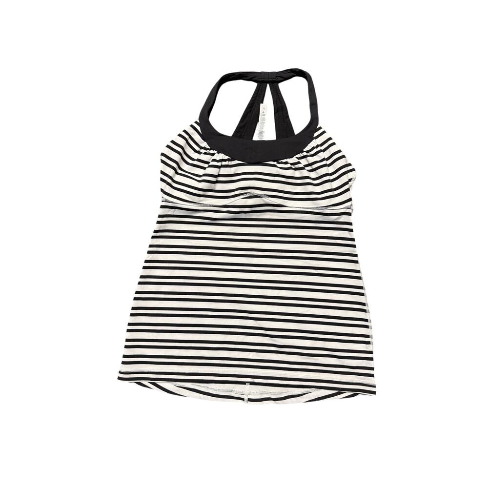 LULULEMON Scoop Me Up Tank Top White/ Black Stripe Yoga Active sz 10